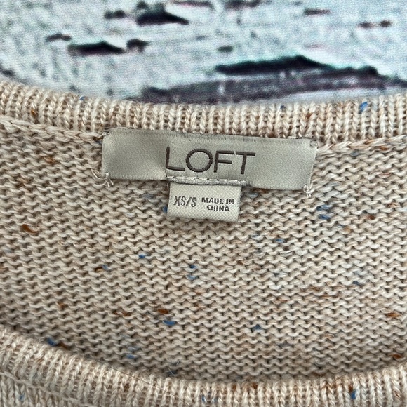 LOFT Oversized Flecked Blue Confetti Side Tie Cream Fall Poncho Size XS/S - Picture 10 of 13